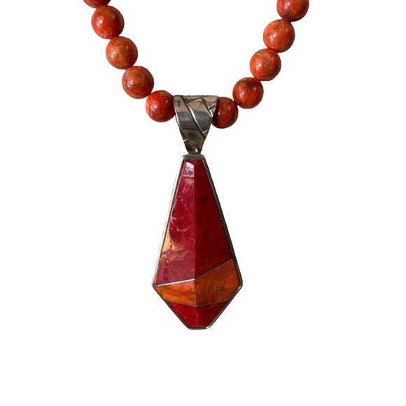 JTV Orange Beaded and Red Sponge Pendant Necklace and Earrings Set - Picture 4 of 6